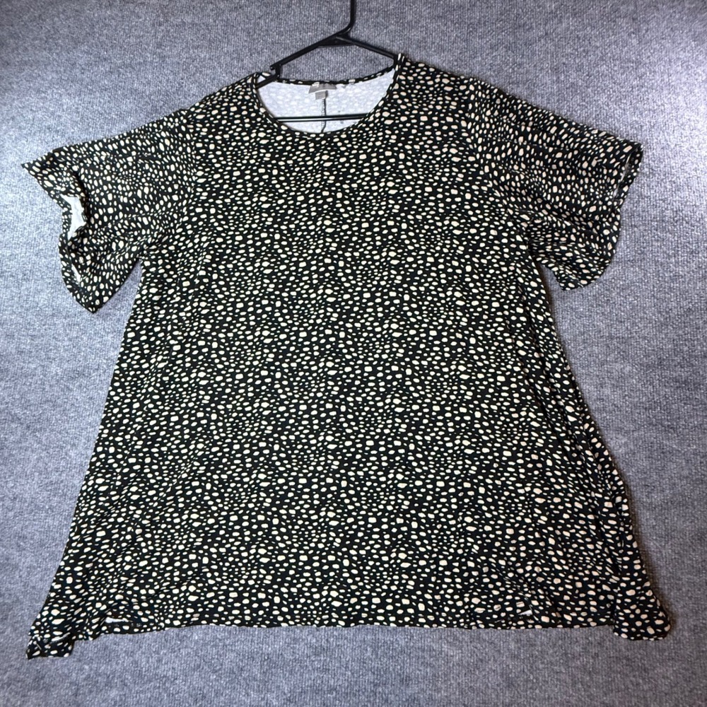 Avenue Womens Plus Size 18/20 Black White Abstract Dot Print Swing Tunic Top